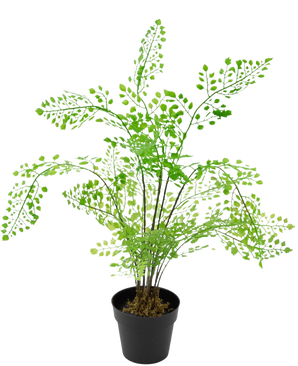 The Artificial Plant Fern 35 cm is an artificial fern with bright green, fan-shaped leaves on slender black stems, against a plain white background.