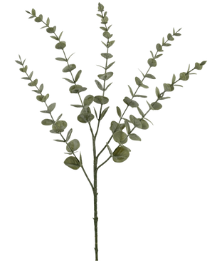 The Artificial Flower Eucalyptus Yugali 71 cm is a single artificial stem with five branching branches and small, round green leaves, depicted isolated on a white background.