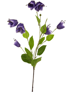 The Artificial Flower Fritillary 81 cm purple has a single stem with multiple green leaves and purple bell-shaped flowers, depicted against a white background.