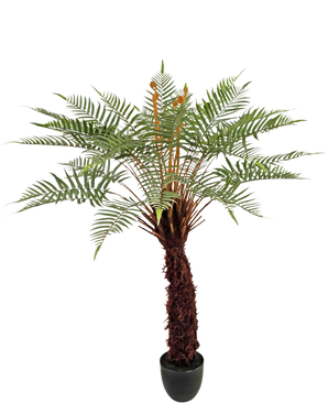 The Artificial Plant Dicksonia 127 cm is a tall fern in a pot with a brown, structured trunk and long, curved green leaves against a white background.