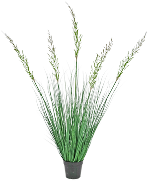 The Artificial Grass Plant Wheat 120 cm fire retardant in a pot has high, upright leaves and flowering stems, making it ideal for a green interior. This maintenance-free plant adds stylish greenery against a white background.