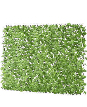 The Artificial Hedge Ivy Extendable 200x100 cm is a rectangular artificial green leaf panel on a grid, designed to resemble a leafy hedge or privacy screen, depicted against a white background.