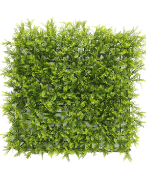 The Artificial Hedge Green Stem 50x50 cm UV is a square panel of dense, artificial greenery with small textured leaves closely spaced for a lush look, perfect for a vibrant decor against any background.