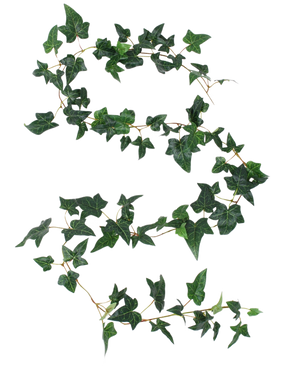 The Kunst Boston ivy garland green 180 cm UV has a long ivy tendril with green, five-lobed leaves and thin stems in a flowing S-shape on a white background.