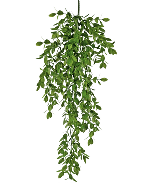 The Artificial hanging plant Jasmin 70 cm has dense clusters of small green leaves that fall down naturally and create a lush, draping effect against a white background.