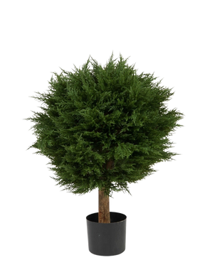 The Artificial Plant Conifer Deluxe UV 80 cm has a round, dense green leaf ball on a single brown stem, in a black pot and against a plain white background.