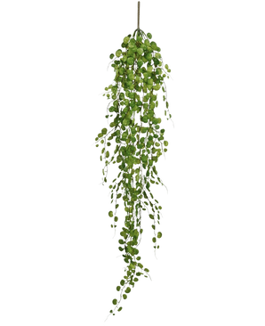 The Artificial Hanging Plant Pumila 100 cm has a long winding vine with small, round green leaves hanging from a single stem, against a plain white background.