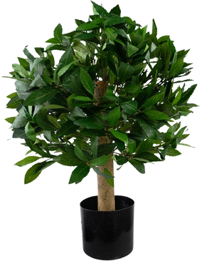 The Artificial Laurel UV d40 cm plant is a small artificial tree with dense green leaves in a black pot, depicted against a plain white background.