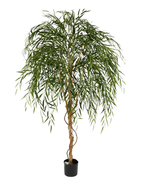 The Artificial Willow Tree 210 cm is a tall artificial tree with slender, hanging green leaves and a twisted brown trunk against a plain white background.