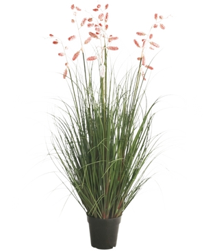 The Artificial Grass Plant Centipede Grass 120 cm fire retardant has long green blades and long, slender stems with pink plumes, presented against a white background.