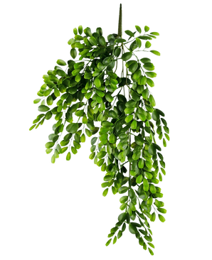 The Artificial Hanging Plant Pumila 86 cm is a realistic artificial branch with multiple stems of small, bright green oval leaves, which appear lush and cascading on a plain white background.