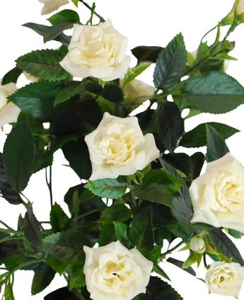 Various Artificial Plant Patio Rose 35 cm cream UV-resistant artificial roses in white with green leaves, shown against a white background.