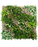 The Artificial Hedge Pinky Love 100x100 cm UV is a square vertical garden with a dense mix of green leaves with pink accents, arranged in a natural pattern on a white background.