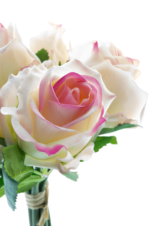 Artificial rose bouquet 7 Roses Real Touch cream/pink 30 cm