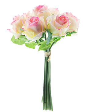 Artificial rose bouquet 7 Roses Real Touch cream/pink 30 cm
