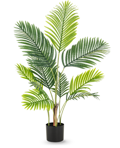 The Artificial Plant Phoenix 120 cm has several long stems with large, green, feather-light leaves, which have the lush appearance of a tropical plant against a plain white background.