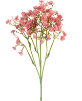 The Artificial Gypsophila Branch 48 cm vintage pink has a single green stem with multiple thin branches, each decorated with bunches of small, round pink flowers, all against a plain white background.