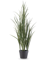 The Artificial Grass Green UV 90cm is a tall artificial plant with long, slender green leaves that stand upright in a dark gray pot on a plain white background.