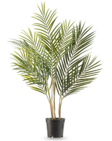 De Kunstpalm Chamaedorea 71 cm heeft lange, slanke groene bladeren en meerdere stammen, waardoor het lijkt alsof het een hoge palm in pot is tegen een witte achtergrond.