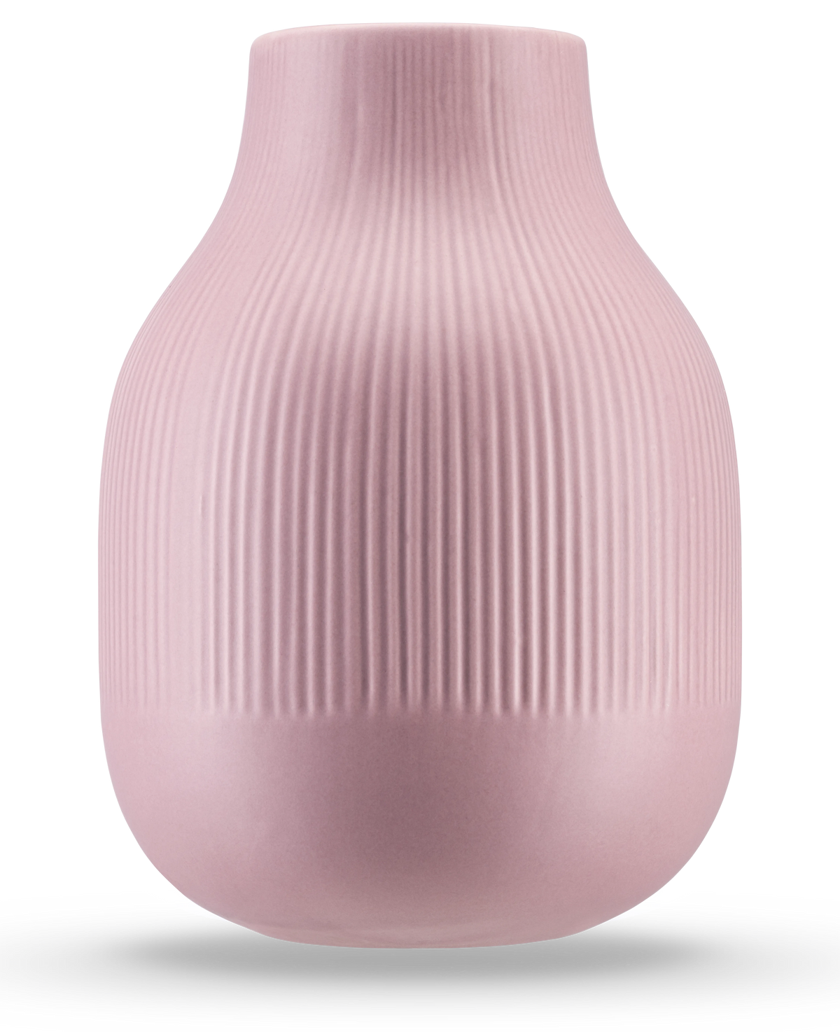 The Vase Botan 22 cm old pink is a light pink ceramic vase with a round base, narrow neck and vertical ribbed texture on the top half. The matte, smooth finish makes it ideal for modern furnishings.