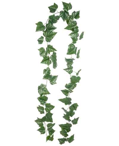 Two strands of artificial ivy hanging plant 340 cm with wide, heart-shaped leaves hang against a plain white background - an ideal choice to bring a green atmosphere into your home.