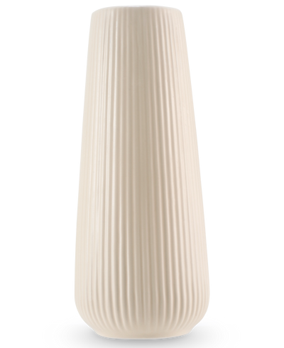 De Vaas Dust 20 cm beige is een hoge, gebroken witte keramieken vaas met een gladde matte afwerking en verticale ribbels. Het moderne, licht taps toelopende ontwerp maakt het perfect als vaas voor kunstbloemen.