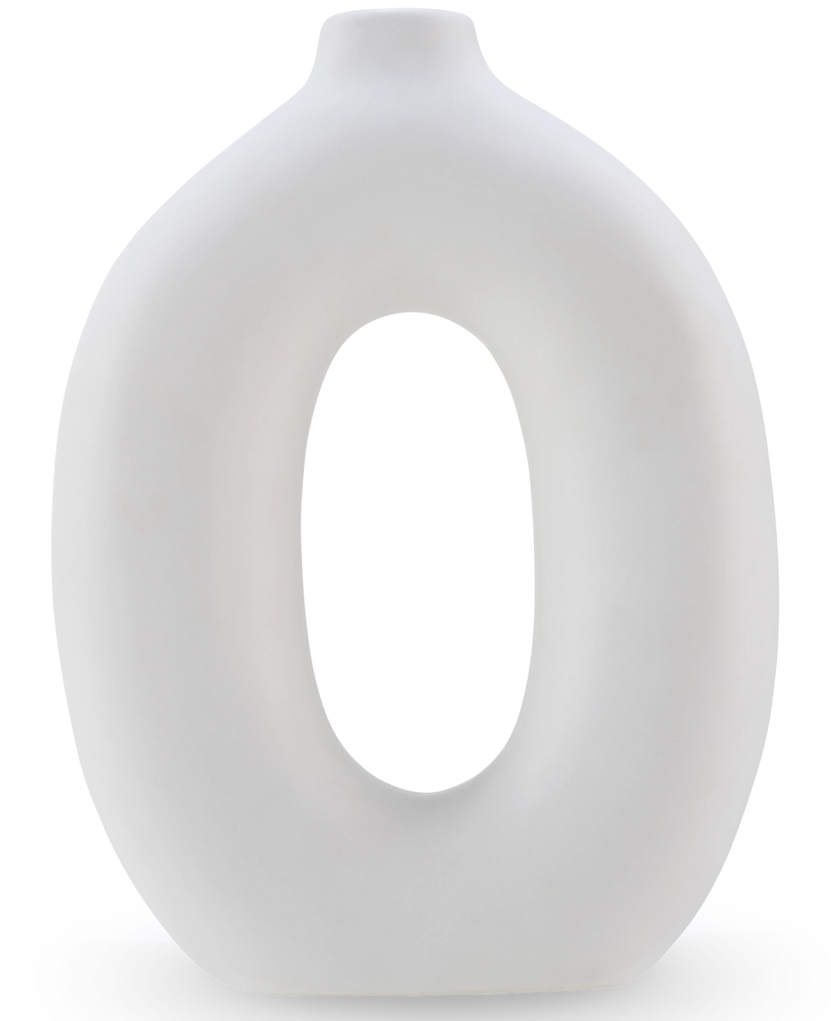 The Vase Gentle 22 cm off-white is an oval, off-white ceramic vase with a hollow center and a small opening at the top, perfect for artificial flowers. This stylish ceramic vase stands upright against a plain background.