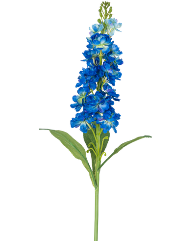 De Kunstbloem Violier 78 cm blauw is een enkele kunstblauwe bloemstengel met meerdere levendige bloesems en groene bladeren, perfect voor decoratie.