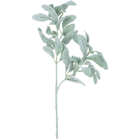 Een enkele Kunstbloem Eucalyptus rond 70 cm steel met zilvergroene, ovaalvormige bladeren met zachte textuur, geïsoleerd op een witte achtergrond.