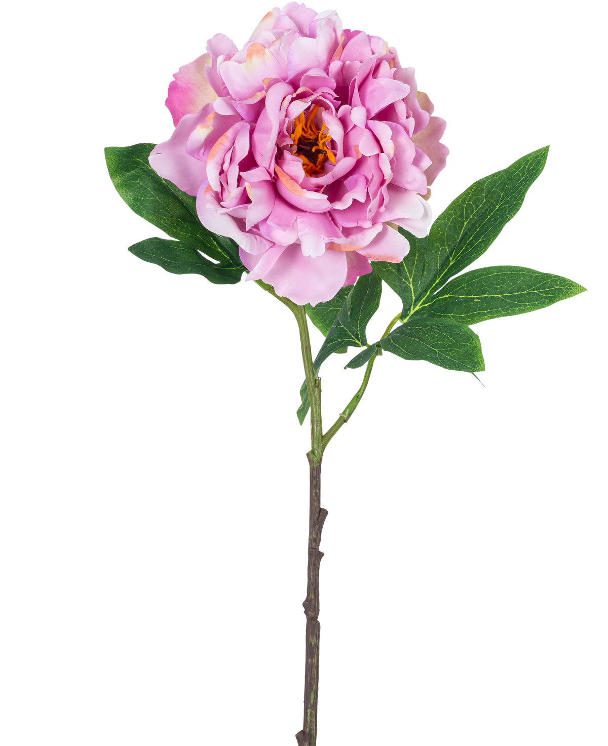 A single Artificial Flower Peony 61 cm light pink, with light pink petals and green leaves on a long stem, photographed against a plain white background.