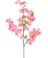 De Kunst Kersenbloesem 100 cm roze is een enkele kunstmatige kersenbloesemtak met trossen felroze bloemen en groene bladeren, perfect voor decoratief gebruik.