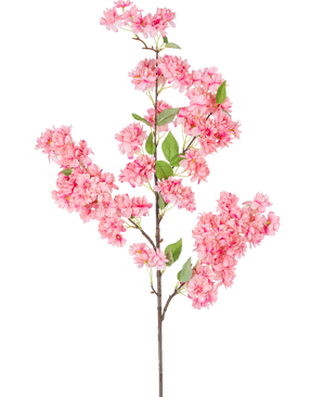 De Kunst Kersenbloesem 100 cm roze is een enkele kunstmatige kersenbloesemtak met trossen felroze bloemen en groene bladeren, perfect voor decoratief gebruik.