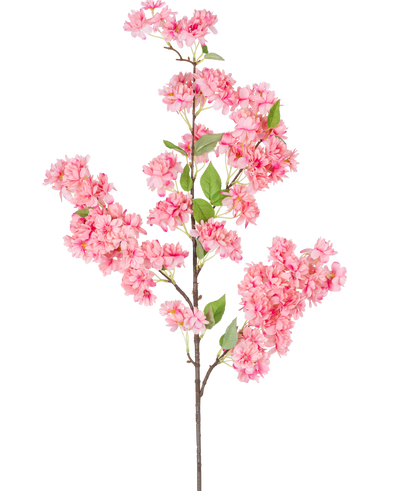 De Kunst Kersenbloesem 100 cm roze is een enkele kunstmatige kersenbloesemtak met trossen felroze bloemen en groene bladeren, perfect voor decoratief gebruik.