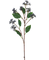 The Kunsttak Japanese Berry 63 cm has clusters of small steel blue berries and single green leaves on thin brown stems, against a plain white background.