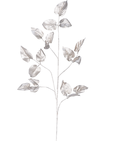 De Kunsttak Salal 90 cm champagne heeft delicate takken met meerdere stelen en ovale bladeren in een glanzende champagne metallic afwerking, tegen een effen witte achtergrond.