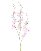 Two green stems with branched clusters of delicate, light purple cymbidium orchid flowers and small buds on thin, arching sprigs, pictured against a plain white background. The product depicted is the Artificial Flower Cymbidium 95 cm purple.