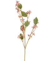 A single stem of the Artificial Dewberry flower, 78 cm high in old pink, with green leaves and bunches of small, round, pink berries on slender brown stems, depicted against a plain white background.