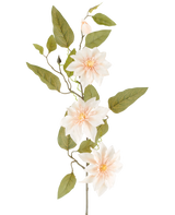 A detailed Artificial Flower Clematis of 81 cm in the color 'old cream' consists of three light pink flowers, various green leaves and some buds, against a plain white background.