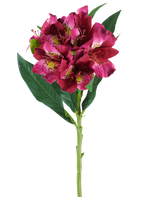 A single stem of the Artificial Alstroemeria flower measuring 74 cm in red and purple tones, with lifelike flowers and green leaves, isolated against a white background.