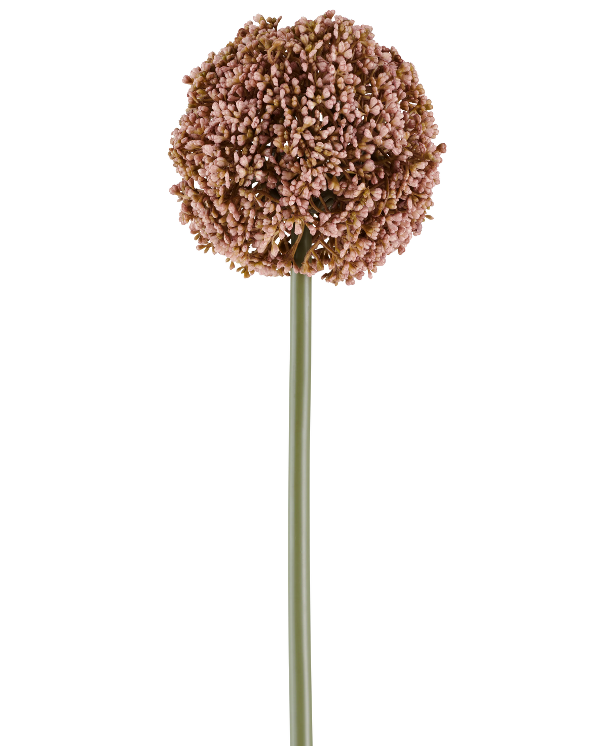 A single Artificial Flower Allium of 75 cm in mauve, with a long green stem and a large, round cluster of small mauve buds, depicted on a white background.