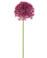 A single long stem of the Artificial Flower Dandelion 63 cm fuchsia bears a round cluster of small, star-shaped, fuchsia flowers against a white background.