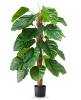 An artificial plant Epipremnum aureum, 120 cm high, with large, glossy green leaves in a black pot, depicted against a plain white background.