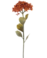 A single Artificial Sedum flower of 46 cm in weathered orange, with bunches of small red-orange blossoms and some green leaves, depicted on a white background.
