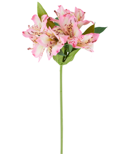 A single Artificial Alstroemeria flower of 47 cm, pink/cream, with various pink and cream colored blossoms and green leaves, shown against a white background.