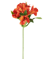 Artificial flower Alstroemeria, 47 cm, orange with several spotted flowers and green leaves on a white background.
