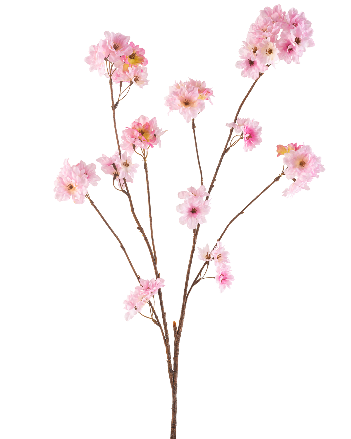The Artificial Flower Cherry Blossom 114 cm pink has several slender brown stems with bunches of soft pink cherry blossom flowers against a plain white background.