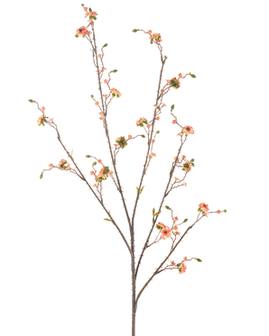 De Kunstbloem Madeliefje 108 cm roze is een hoge, slanke kunsttak met verschillende uitlopers, versierd met kleine roze margrietachtige bloemen en groene bladeren, tegen een effen witte achtergrond.