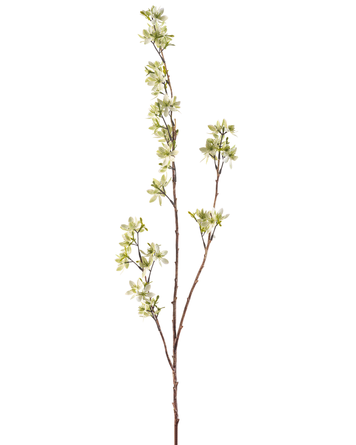 The Artificial Flower Flowers 102 cm green has a single high stem with several thin shoots, decorated with bunches of small white and light green flowers, against a plain white background.