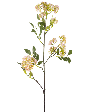 De Kunstbloem Wilde peen 102 cm paars heeft een lange, slanke stengel met trossen kleine paarse bloemen en groene bladeren, geïsoleerd op een witte achtergrond.
