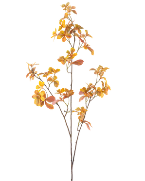 De Kunsttak Enkianthus 112 cm geel is een enkele kunsttak met meerdere stelen en gele herfstbladeren, tegen een effen witte achtergrond.